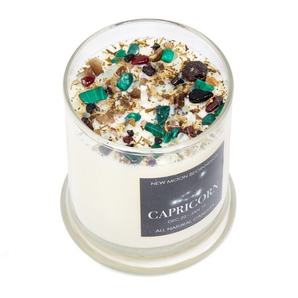 Capricorn Candles - Zodiac Candle - Capricorn Ritual Candle - 100% Soy Capricorn Crystal Candle - Unique Capricorn Gift (Dec. 22 - Jan. 19)