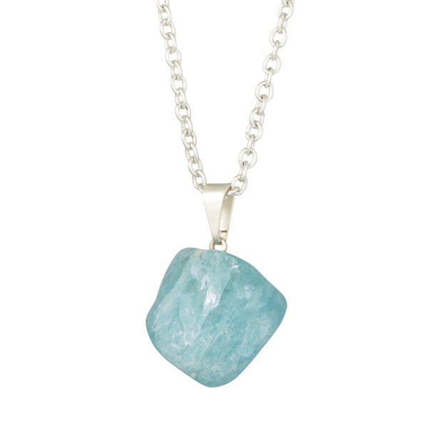 Tumbled Aquamarine Pendant - Polished Stone Aquamarine Necklace - Aquamarine Crystal - Aquamarine Stone - Blue Healing Crystal Necklace