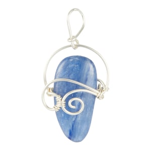 Blue Kyanite Pendant in Sterling Silver - Wire Wrapped Crystal Pendant - Polished Blue Kyanite Crystal Necklace - Handmade Jewelry - #125