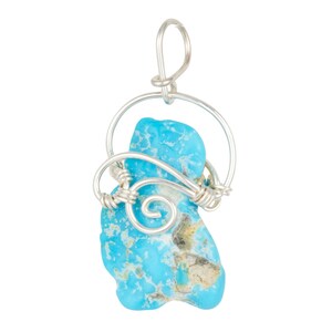 Natural Turquoise Pendant - Sterling Silver Wire Wrapped Pendant - Turquoise Crystal Pendant - Turquoise Necklace - Handmade Jewelry - 169