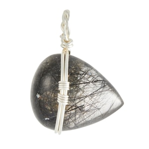 Black Tourmalinated Quartz Pendant - Sterling Silver Pendant - Tourmalated Quartz Teardrop Pendant - Black Tourmaline in Quartz Crystal 195