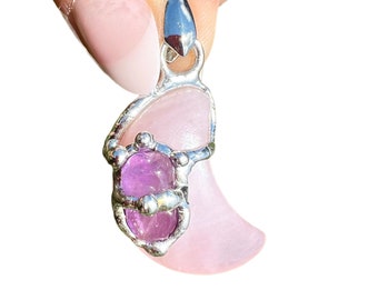 Unconditional Love Moon Amulet - Crystals for Love - Love Amulet - Crystal Pendant - Love Crystals - Rose Quartz & Amethyst Amulet