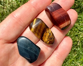 Tigers Eye Stone Set - Mixed Tigers Eye Crystal Set - Tumbled Healing Crystals & Stones - Gold, Red, Blue Tiger Eye - Crystals for Courage!