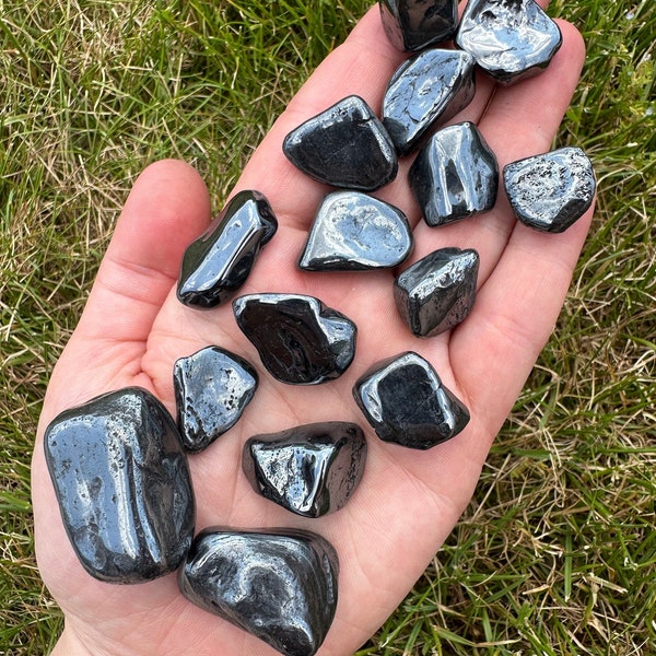 Manganese Tumbled Stone (Grade A) - Metallic Black Manganese - Polished Manganese Ore - Manganese Tumbles - Tumbled Manganese Crystal