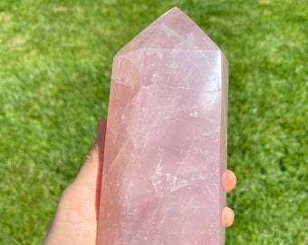Punta de cuarzo rosa - Torre grande de piedra de cuarzo rosa - Punta gruesa de cristal de cuarzo rosa - Torre de cuarzo rosa pulido - Decoración de cristal rosa - 10