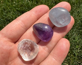 Crown Chakra Stone Set - Crystals and Stones - Tumbled Amethyst, Quartz, & Celestite - Crown Chakra Balancing - Crystal Starter Kit