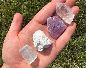 Peaceful Sleep Crystal Set - Raw Amethyst, Selenite, Howlite, Quartz - Bedroom Crystal Set - Calming!