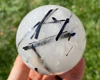 Tourmalinated Quartz Sphere - Black Tourmaline in Quartz Crystal - Polished Tourmalated Quartz Crystal Sphere - Unique Crystal Ball - 12