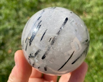 Tourmalinated Quartz Sphere - Polished Tourmalated Quartz Crystal Sphere - Large Black Tourmaline in Quartz - Unique Crystal Ball - 11