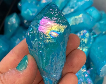 Aqua Aura Quartz Crystal Point (~2"-4.5") - Raw Aqua Aura Quartz Point - Aqua Aura Quartz Stone - Blue Quartz - Healing Crystals & Stones