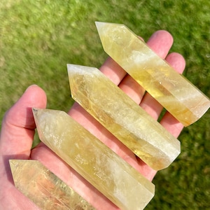 Lemon Quartz Crystal Point (3.5") - Polished Lemon Quartz Tower - Yellow Quartz Stone Point - Solar Plexus Crystal - Lemon Quartz Tower