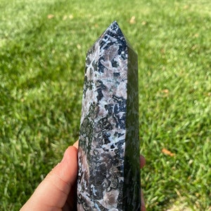 Indigo Gabbro Point - Polished Mystic Merlinite Point - Large Mystic Merlinite Tower - Standing Indigo Gabbro Crystal Tower - #6