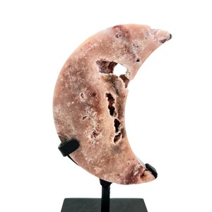 Pink Amethyst Moon on Metal Stand - Carved Pink Amethyst Crystal Moon - Polished Pink Crystal Moon - Standing Pink Amethyst Decor - 2