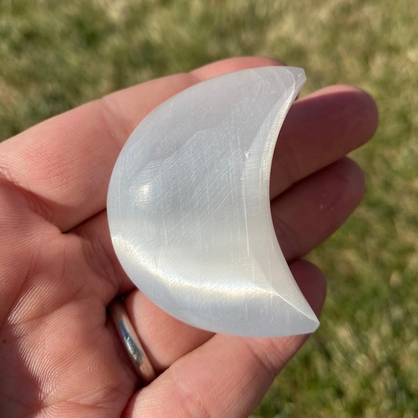 Selenite Crescent Moon Stone - 2" & 4" - Selenite Crystal Moon Decor - Carved Crystal Moon - Removes Negative Energy - White Moon Crystal