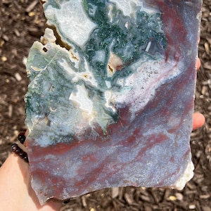 Moss Agate Slab - Large Moss Agate Stone Slice - Moss Agate with Druzy Crystal Slab - Crystal - Moss Agate Crystal Slice 8