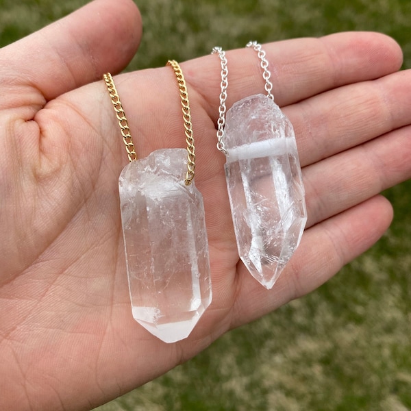 Raw Clear Quartz Point w/ Metal Chain - Clear Quartz Crystal Point - Clear Quartz Necklace - Quartz Point Pendant - Healing Crystal Necklace