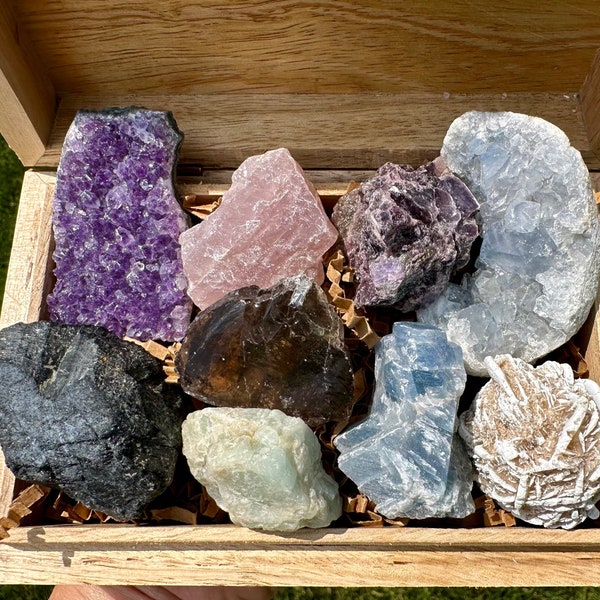 Sleep Well Set - Healing Crystals and Stones Set - Calming and Tranquility - Raw Crystals - Stress Relief Stones - Crystal Gift Box - 3