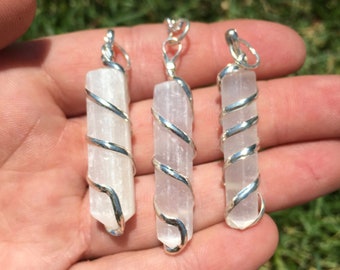 Wire Wrapped Selenite Necklace - Selenite Pendant - Selenite Jewelry - Healing Crystal Necklace - Polished Selenite Point Pendant