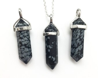 Snowflake Obsidian Necklace - Snowflake Obsidian Pendant - Healing Crystal Necklace - Crystal Point Pendant - Polished Snowflake Obsidian