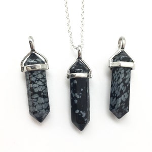 Snowflake Obsidian Necklace Snowflake Obsidian Pendant Healing Crystal Necklace Crystal Point Pendant Polished Snowflake Obsidian image 1