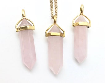 Collier en quartz rose - Pendentif en quartz rose poli - Pendentif en cristal de quartz rose - Collier en cristal de guérison - Bijoux en quartz rose