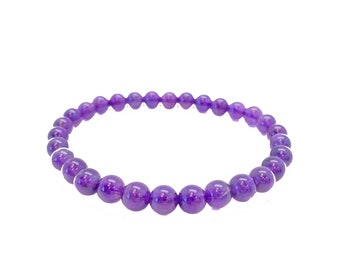 Amethyst Bracelet 6mm Elastic Bracelet - A Grade Amethyst Jewelry - Amethyst Crystal Bracelet - February Birthstone - Gemstone Bracelet