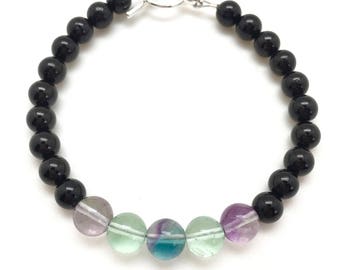 Jordnings- och energiskyddsarmband - Kristallarmband - Regnbågsfluoritarmband - Svart turmalinarmband - Energiarmband