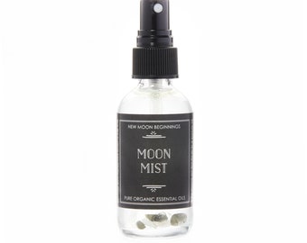 Moon Mist - Organic Essential Oils - New Moon Spray - Full Moon Spray - Labradorite, Moonstone & Clear Quartz Crystals - Manifestation Spray