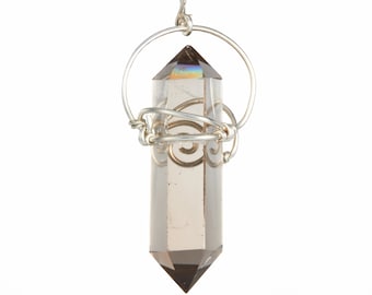 Draadgewikkelde rookkwartshanger - sterlingzilveren hanger - gepolijste rookkwartskristalketting - handgemaakte sieraden - kristallen hanger 79