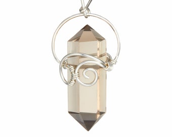 Rookkwarts punthanger - sterlingzilver draadgewikkelde hanger - gepolijste rookkwartskristalketting - handgemaakte kristallen sieraden - 77