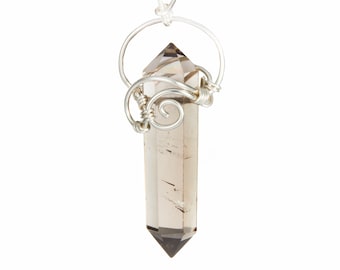 Gepolijste rookkwartshanger - draadgewikkelde hanger - rookkwartskristalhanger - rookkwarts in sterlingzilver - handgemaakte sieraden 73