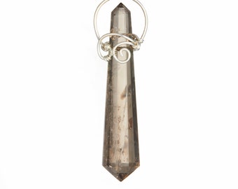 Rookkwartshanger in sterlingzilver - draadgewikkelde kristalhanger - gepolijst rookkwartskristal - handgemaakte rookkwarts sieraden - 75