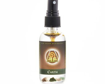 Earth Element Spray - Four Elements Room Spray - Aromatherapy - Essential Oils - Healing Crystals Smoky Quartz & Moss Agate - Body Spray