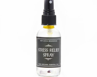 Stress Relief Spray - Citrus and Lavender Essential Oils - Stress Relief Mist - Amethyst & Quartz Gemstone - Aromatherapy