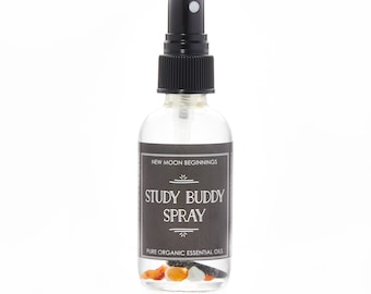 Study Buddy Spray - Study Aid Spray - Organic Essential Oils - Focus & Concentration Mental Mist - Aromatherapy - Crystals for Study