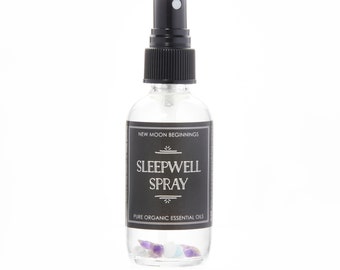 Spray Sleepwell (59 ml) - Aceites esenciales de lavanda y manzanilla - Piedra preciosa de amatista y cuarzo - Aromaterapia