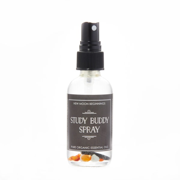 Study Buddy Spray - Studie Aid Spray - Organische ätherische Öle - Fokus & Konzentration Mentaler Nebel - Aromatherapie - Kristalle für das Studium