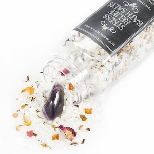Stress Relief Bath Salt Blend - Organic Therapeutic Grade Essential Oils - Calming Bath Salts - Self Care - Amethyst - Herbal Bath Soak