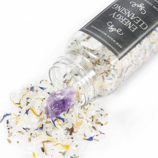 Energy Cleansing Bath Salts - Energy Cleansing Bath Salt Soak - Purifying Bath Salt - Ritual Bath Salt - Herbal Bath Soak - Amethyst Crystal