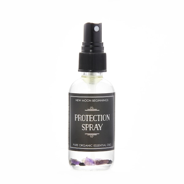 Aura Protection Spray - Energy Cleansing Spray - Lavender, Sage, Cedarwood Essential Oil Aromatherapy - Amethyst, Tourmaline & Quartz Stones