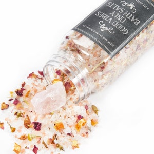 Good Vibes Only Bath Salt Soak - Himalayan Bath Salt - Dead Sea Salt - Pink Bath Salts - Herbal Bath Soak - Rose Quartz Crystal - Self Care