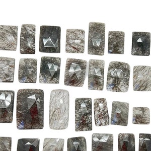 Tourmalinated Quartz Cabochon Rectangle - (0.5&quot; - 1.25&quot;) - Polished Tourmalinated Quartz Crystal Cabochon - Black Tourmaline Stone Cabochon