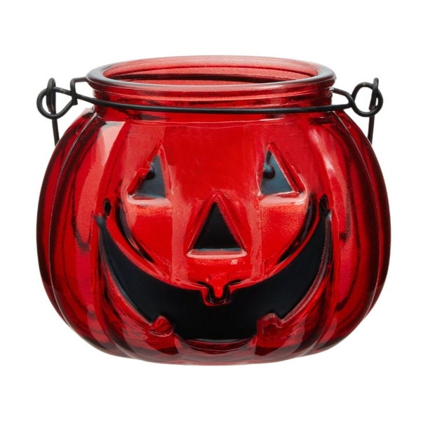 Pumpkin Candle Jar - Jack O Lantern Candle Holder - Fall Candle Holder - Pumpkin Decoration - Pumpkin Tealight Holder - Glass Pumpkin Jar