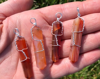 Rock Pendant Necklace Carnelian Necklace College Student Gift, Long Statement Necklace Earthy Jewelry