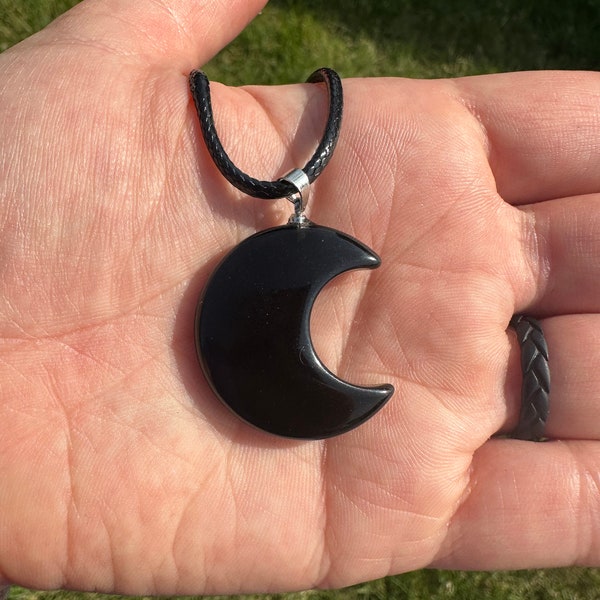 Black Obsidian Moon Necklace - Black Obsidian stone Pendant crescent moon - healing crystal necklace - black obsidian crescent moon pendant