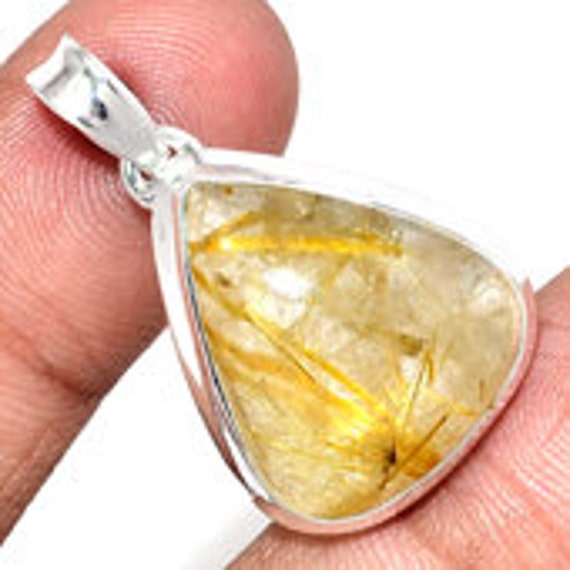 Rutilated Quartz Necklace Golden Pendant - Rutilated Quartz Pendant