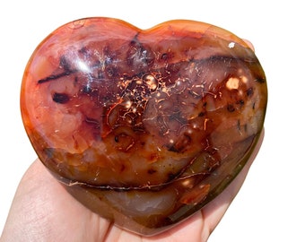 Corazón de piedra de cornalina - Corazón de cornalina grande - Corazón de cristal de cornalina - Corazón de cornalina pulido - Corazón de cristal de cornalina único - N.° 27