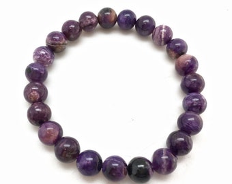 Bracciale Charoite - Perline da 8 mm - Bracciale elastico - Bracciale di cristallo - Gioielli Charoite - Pietra preziosa Charoite - Charoite autentica