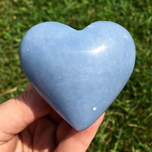 Angelite Heart Stone (Anhydrite) from Peru - Angelite Stone Heart - Angelite Crystal Heart - Anhydrite Heart Crystal - Polished Angelite