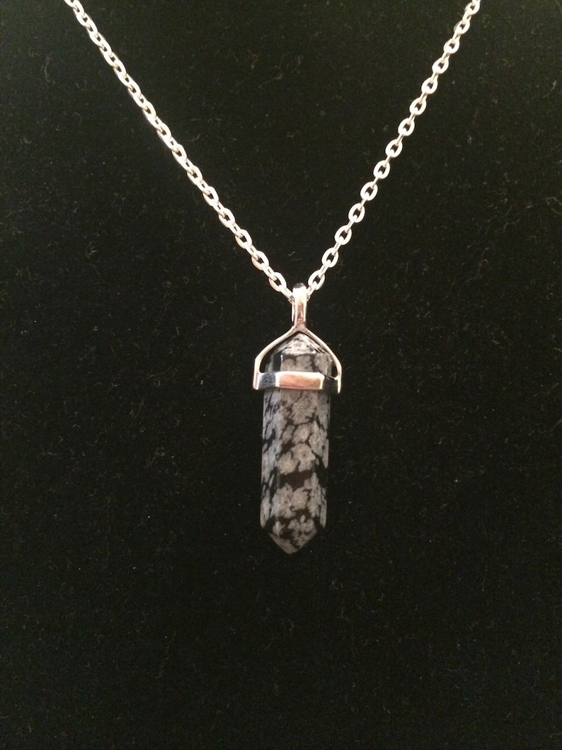Snowflake Obsidian Necklace Snowflake Obsidian Pendant Healing Crystal Necklace Crystal Point Pendant Polished Snowflake Obsidian image 5